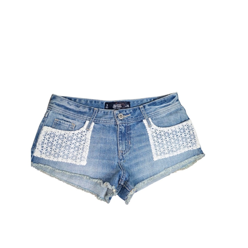 Hollister Low Rise Denim Short Shorts Lace Trim Blue Womens Size 3 26 NWT